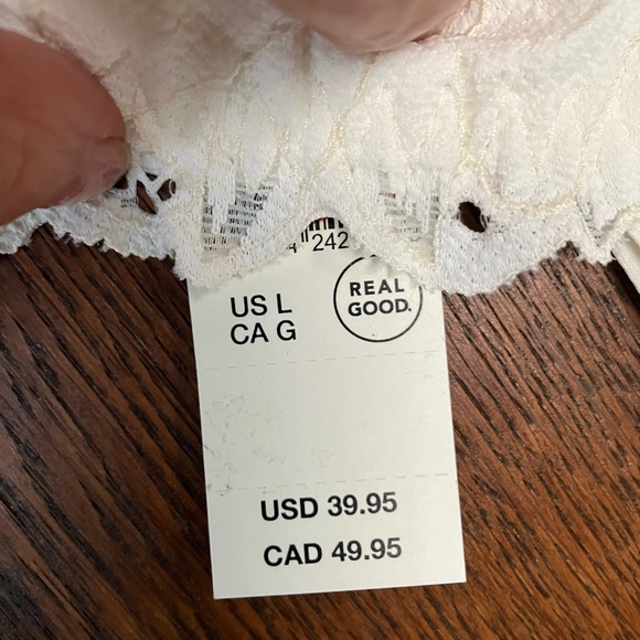 AERIE BRA. Lg. New/never worn/w Tags. 1 Shoulder. Lined, lace ecru. Orig. 39.95. - Picture 3 of 7